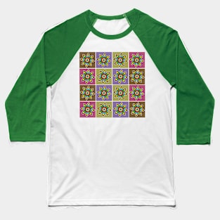 Aztec Flowers in Squares Baseball T-Shirt